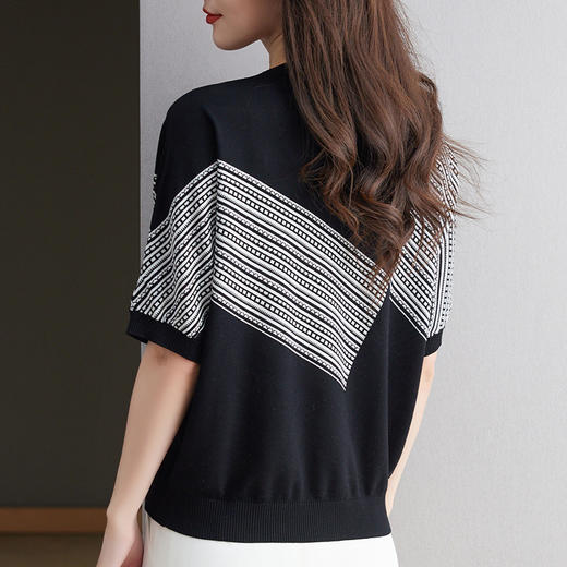 宽松短袖针织衫，圆领蝙蝠袖女上衣13-6859 商品图1