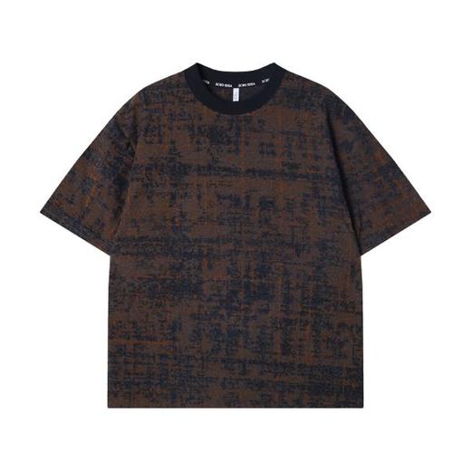 T2633夏季高级感新款美式立体绒毛撞色圆领短袖T恤百搭宽松复古上衣 商品图1