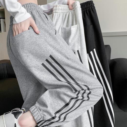 【美式灰色三杠运动裤】女春秋2025新款高腰显瘦哈伦束脚休闲阔腿卫裤 商品图0