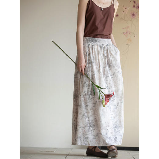 牧衣游原创 印花匹马棉半裙新款宽松文艺浪漫百搭A字半身裙 远照 商品图1