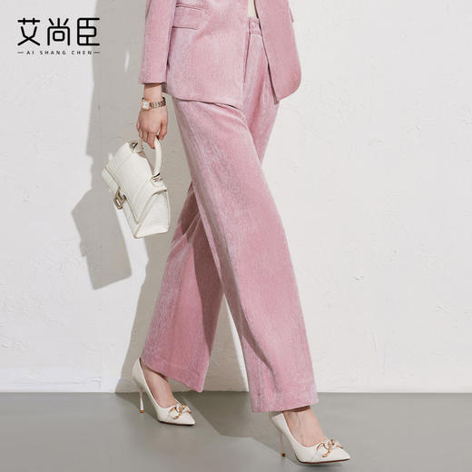 艾尚臣职业西装裤女2024冬新款加厚丝绒裤子通勤正装裤宽松直筒裤 商品图2