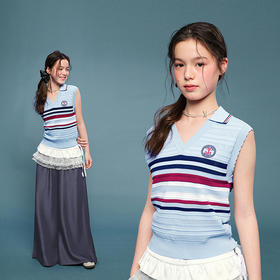 笛莎Deesha青少年女童马甲2025夏季女童条纹马甲