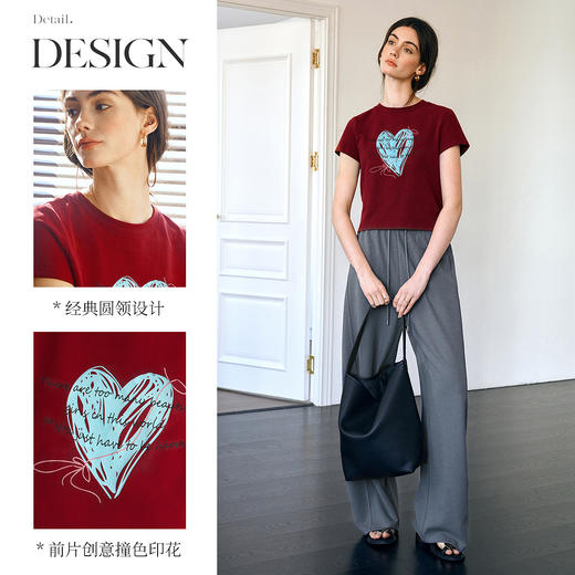 OLrain欧芮儿2025夏季新款休闲减龄短袖创意撞色印花短款T恤女 商品图2