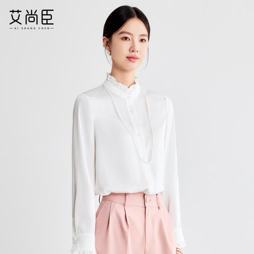 艾尚臣雪纺衬衫女2025新款浪漫花边简约柔和白衬衣时尚优雅上衣春 商品图3