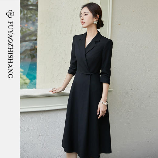 FUYAO扶摇 黑色国风连衣裙女2025新款七分袖裙子新中式盘扣小黑裙 商品图1