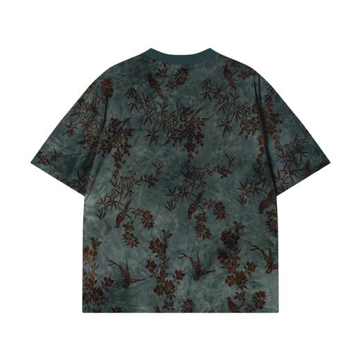 T2664夏季新款时尚个性花鸟树木印花扎染国潮新中式百搭休闲短袖上衣 商品图5
