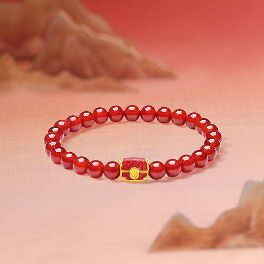 周六福黄金手串女款5d硬金定价百宝箱足金玛瑙珐琅宝箱新年礼物 商品图4