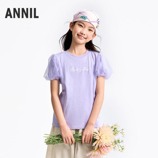 女童速干圆领短袖针织衫夏季新款安奈儿童装EG521118 商品图0