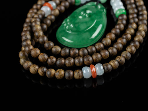 XY0039原创沉香+翡翠满果绿如意挂件 商品图5