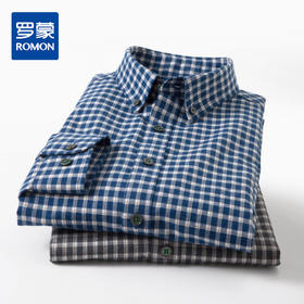 【100棉】罗蒙男士衬衫经典翻领细格百搭舒适长袖衬衫时尚通勤衬衣