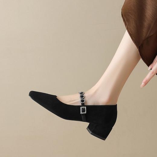 【预售5天】法式绒面水钻玛丽珍单鞋女春季新款复古方头低跟百搭女鞋WXJFG&W763 商品图1