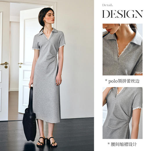 OLrain欧芮儿法式灰色连衣裙女夏季2025新款设计感气质V领针织裙 商品图2