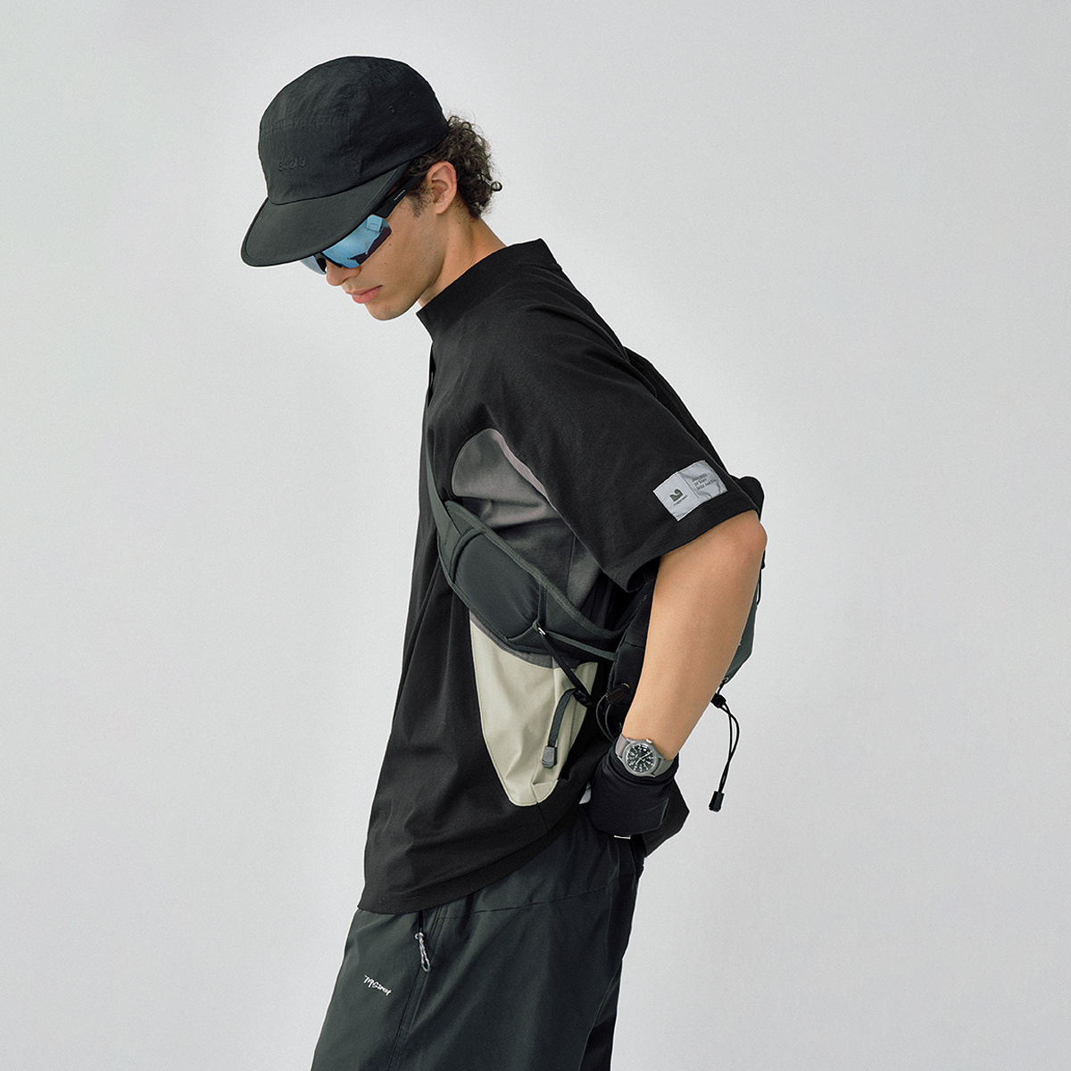 714street防晒速干复古半高领短袖T恤男夏季新款宽松凉感运动上衣