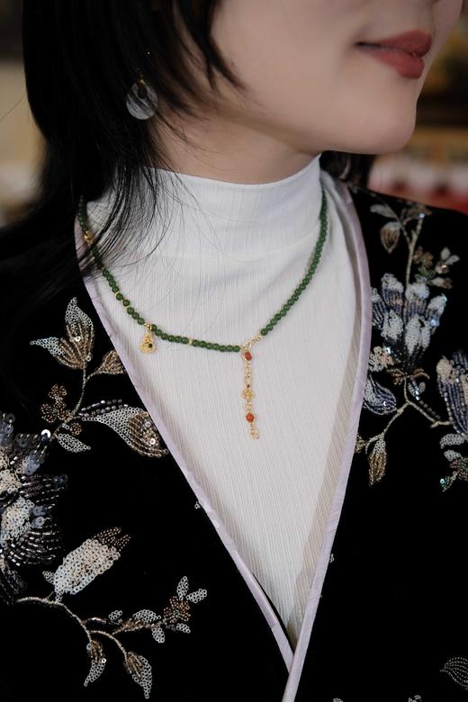 3.8女神节特别设计回馈款！花花团原创东方美学新中式国风项链——南红、碧玉4mm扎基拉姆转金筒项链项链+一款多戴葫芦款项链～碧玉玉质温润如脂，色泽青翠含烟、佩戴气质典雅！南红通透莹润、喜庆吉祥！ 商品图8