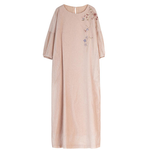 牧衣游原创 丝棉手工刺绣炒色连衣裙文雅古朴蓝色圆领长裙 凉风起 商品图4