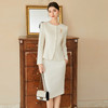 艾尚臣圆领西装套装女长袖米色正装两件套美容院前台接待工作服春 商品缩略图0