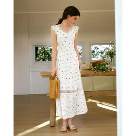 
OLrain欧芮儿法式波点连衣裙女夏季2025年新款设计感拼接蕾丝裙子