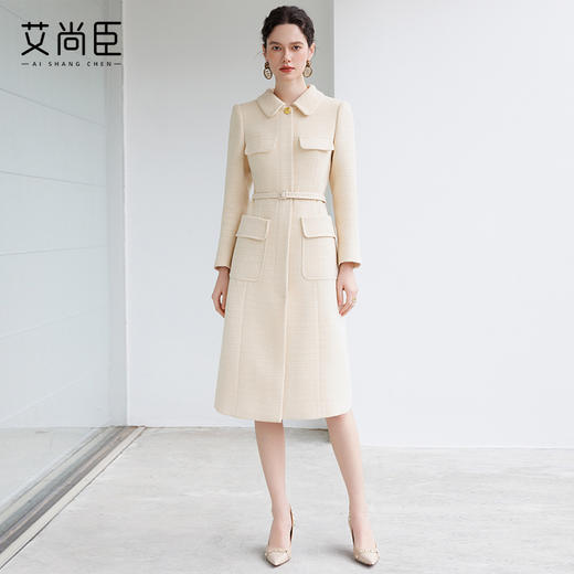 艾尚臣法式复古小香风方领连衣裙女2024冬装赫本风高级感中长裙子 商品图1