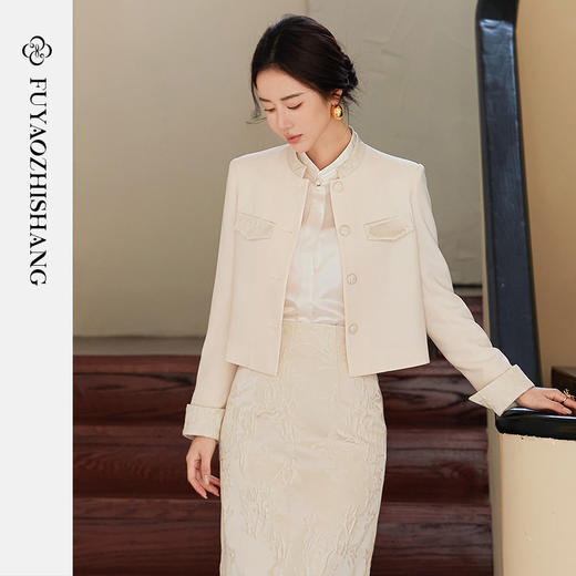 FUYAO扶摇 杏色西装外套女2025新款高端新中式国风西服短外套上衣 商品图1