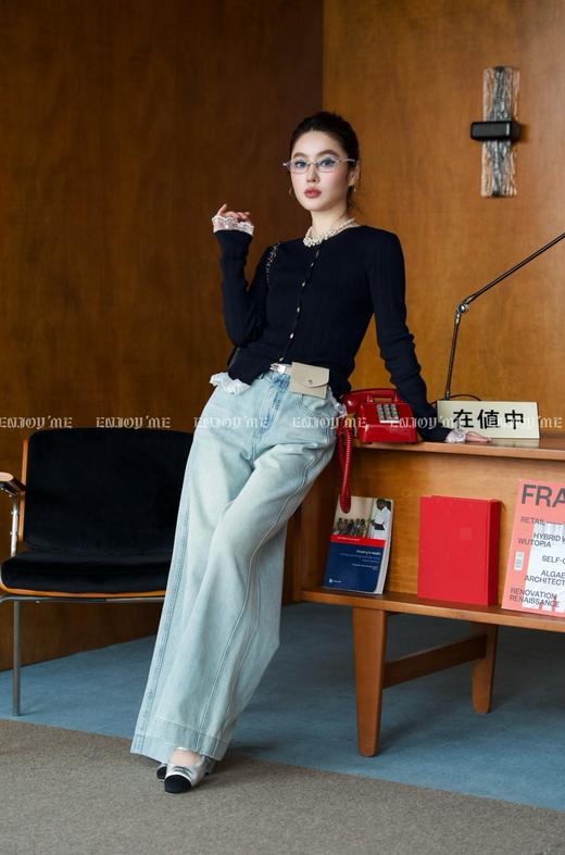 【门店同款】ENJOY春季“盐貌似糖”蕾丝花花边针织衫 161897648 商品图1