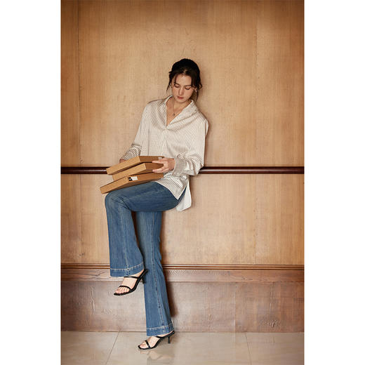 HeyDress四面弹微喇牛仔裤女春季法式复古修身直筒裤通勤百搭裤子 商品图1