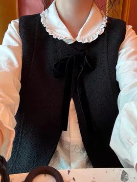 浮生八记/24D149/灯芯绒两面穿蝴蝶结系带马甲