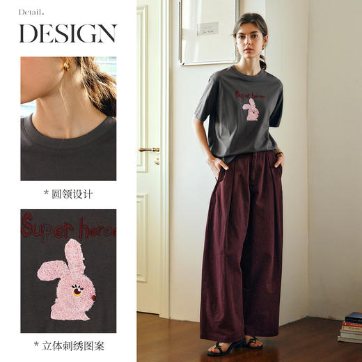 OLrain欧芮儿灰色短袖T恤女夏季2025年新款立体趣味宽松长袖上衣 商品图1