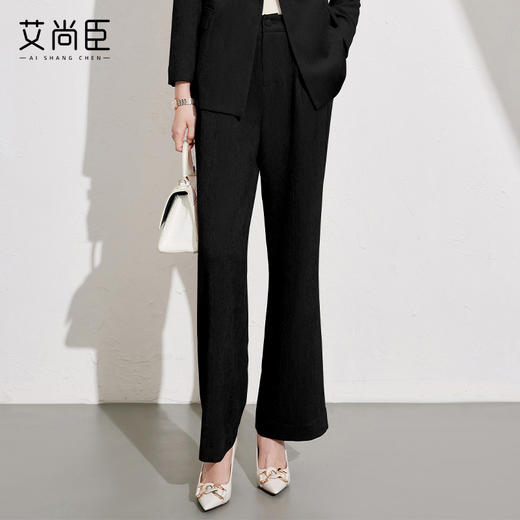 艾尚臣黑色直筒裤女2024冬新款中高腰正装裤宽松裤子职业休闲女裤 商品图0