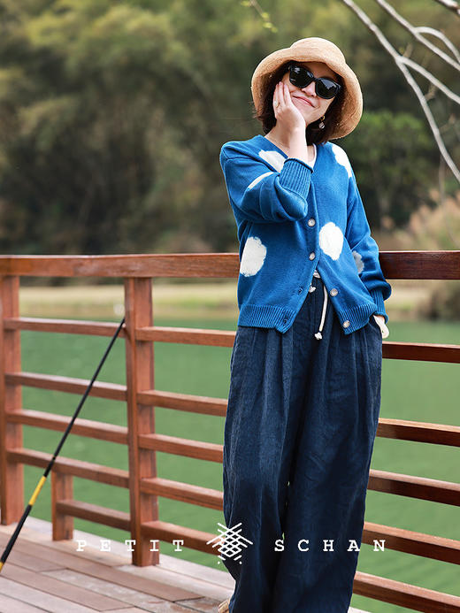PETIT SCHAN小闪 CLO#750 a bright sky 晴空下 纯棉手工蓝染波点开衫 商品图1
