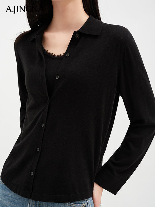 【初春简雅】阿菁娜气质假两件小翻领针织开衫F30C318018 商品图4