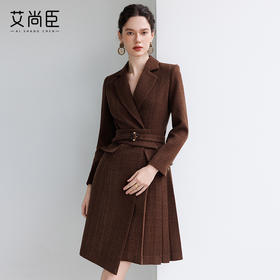 艾尚臣正式场合秋冬新款显瘦气质时髦穿搭高腰职业通勤西装连衣裙