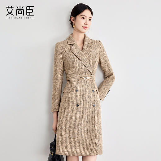 艾尚臣咖色西装连衣裙女2025新款气质正装高级感收腰职业装冬季厚 商品图0
