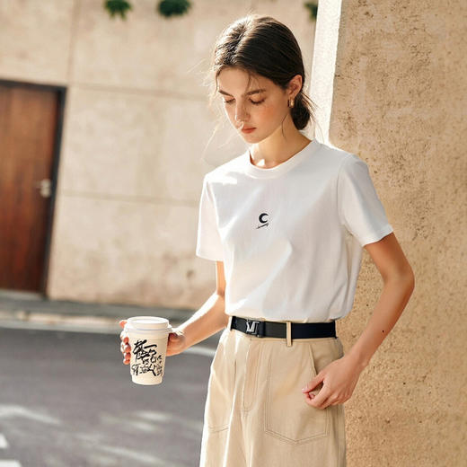 OLrain欧芮儿法式白色短袖T恤女夏季2025年新款针织宽松女上衣 商品图1