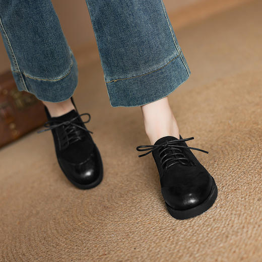 阿么手工女鞋英伦风拼接系带休闲皮鞋百搭软底不累脚春季新款4CM 商品图4