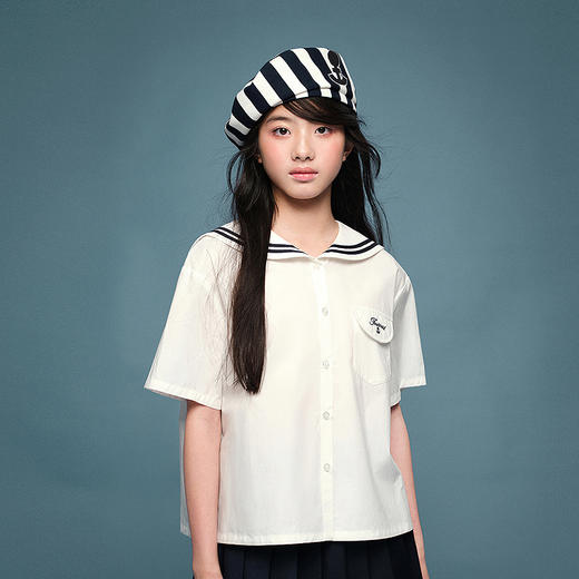 笛莎Deesha青少年女童衬衫2025夏季女童海军领衬衫 商品图2