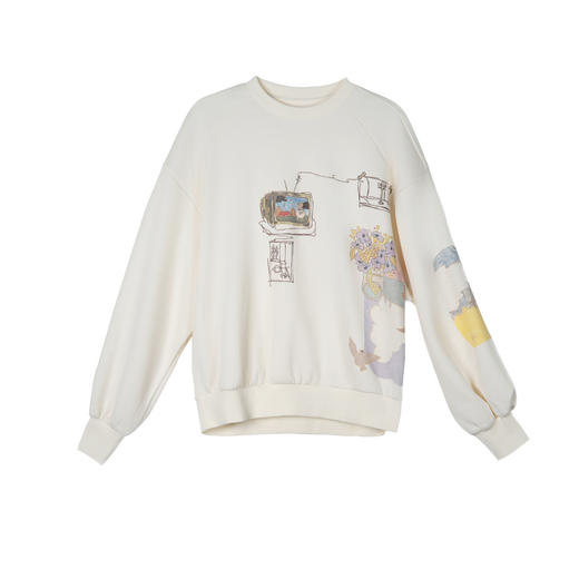 谜底圆领卫衣长袖女2025春新品艺术感印花百搭宽松上衣251MV5009 商品图4