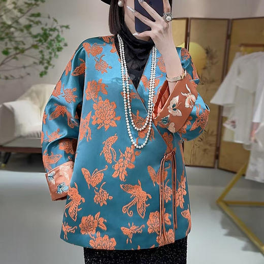春新款漳绒缎蝶恋花提花百搭新中式斜襟外套KDS-2610 商品图3