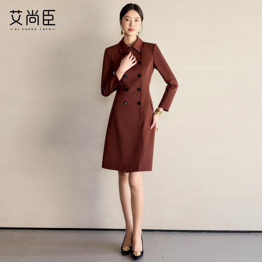 艾尚臣双排扣连衣裙女2025春季新款复古法式西装裙气质收腰修身裙 商品图2