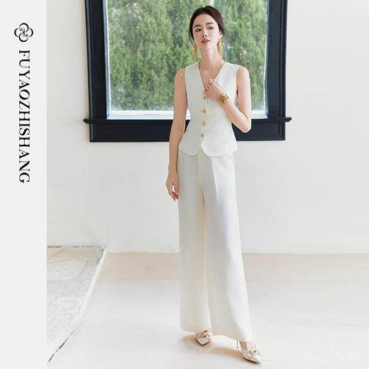 FUYAO扶摇 国风提花套装2025新款女装时尚洋气减龄醋酸西服三件套 商品图4