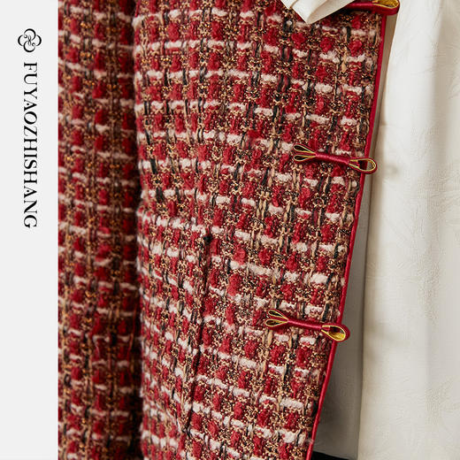 FUYAO扶摇 红色彩呢精纺羊毛短外套女春季编织立领经典小香风上衣 商品图2