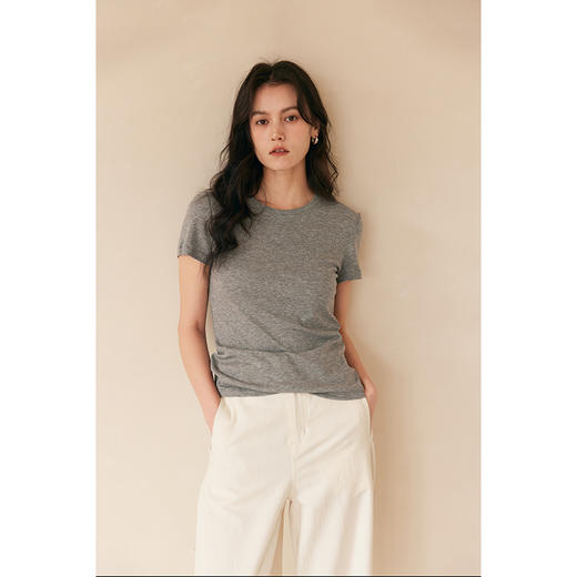 HeyDress天丝正肩t恤女夏季法式修身显瘦百搭半袖高级短袖上衣 商品图2