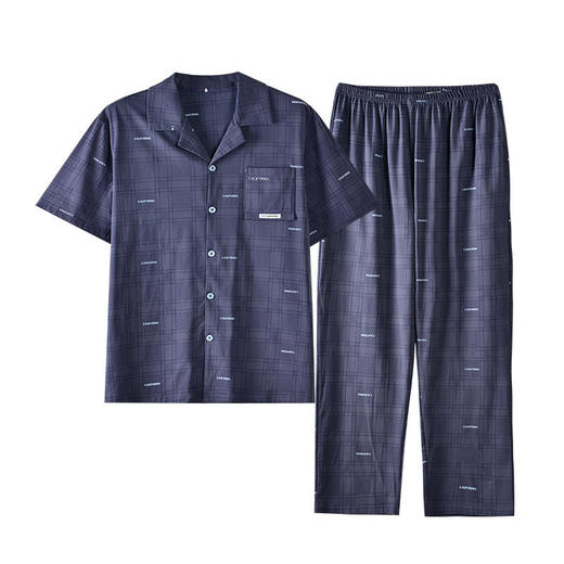 新款夏季男士睡衣纯棉短袖长裤可外穿爽棉翻领家居服开衫套装    JL-TMZ5521 商品图4