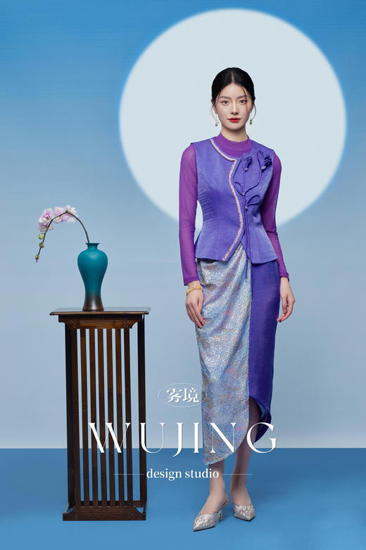 3205264 紫金梦雨 进口纹理醋酸缎马甲 雾境 商品图3