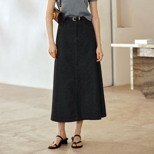 OLrain欧芮儿黑色牛仔半身裙女夏季2025年新款通勤百搭复古A字裙 商品图0