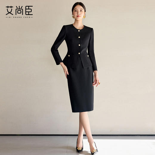 艾尚臣法式黑色小香风套装裙女新款气质名媛高端外套半身裙两件套 商品图3