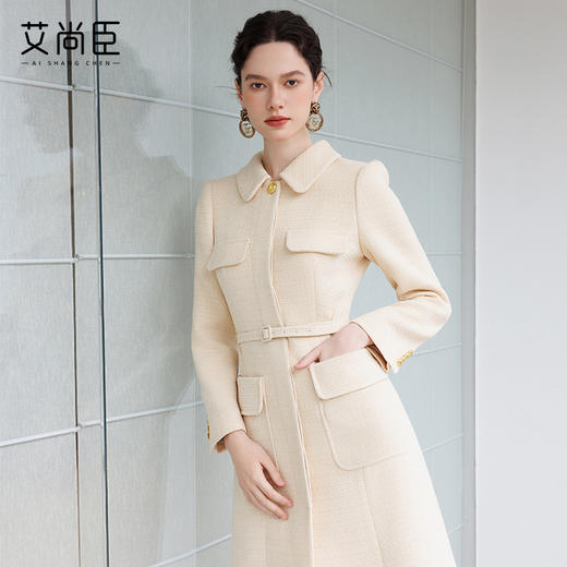 艾尚臣法式复古小香风方领连衣裙女2024冬装赫本风高级感中长裙子 商品图0