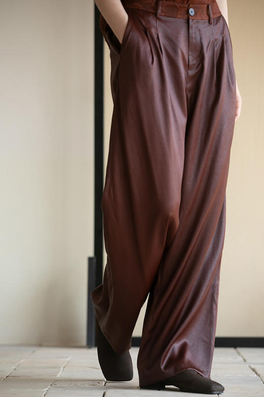 牧衣游原创 净色香云纱阔腿裤清凉透气垂感宽松百搭休闲裤 春日晴 商品图5