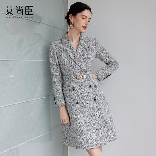 艾尚臣西装连衣裙2024秋冬新款高级感通勤中长裙气质女神范裙子厚 商品图1