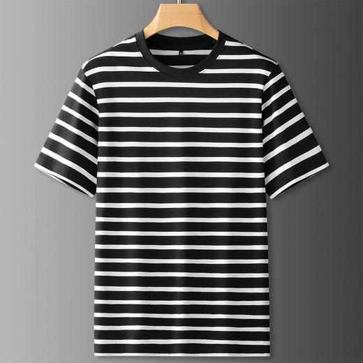 【棉质】【DDS】大依优型大码圆领条纹短袖T恤夏季新款肥佬休闲棉质加肥加大上衣男士胖子 商品图1