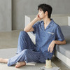 夏季男士睡衣纯棉翻领短袖长裤可外穿爽棉家居服开衫格子套装    JL-TMZ5524 商品缩略图1
